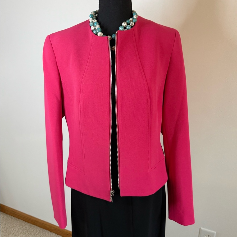 Anne Klein Pink Zip Front Blazer Jacket Career Office Size 8